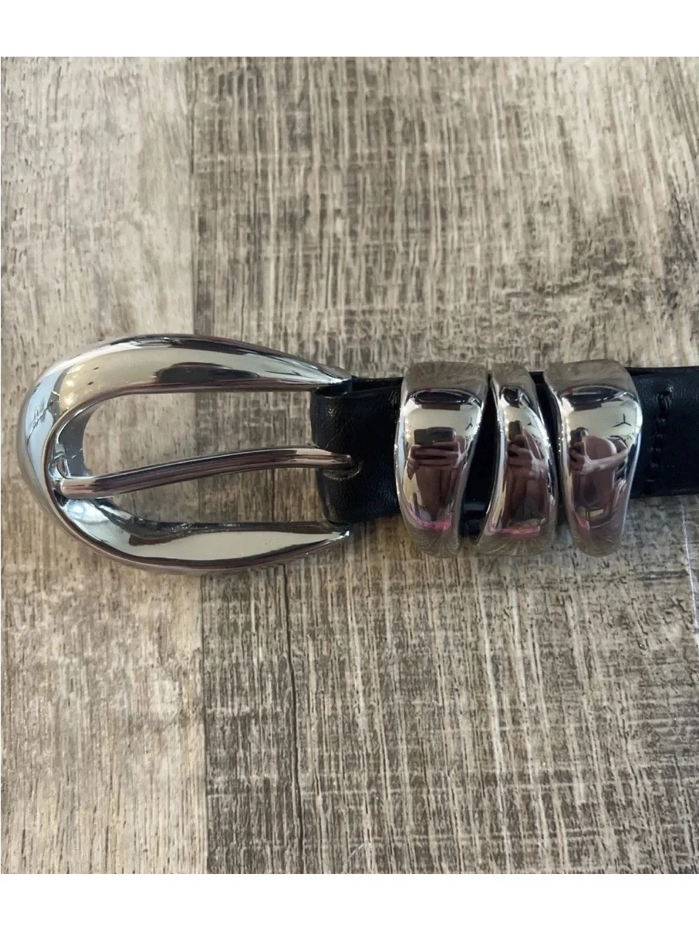 Madewell Triple Metal Keeper Belt Black with Silver Hardware 36inch Length